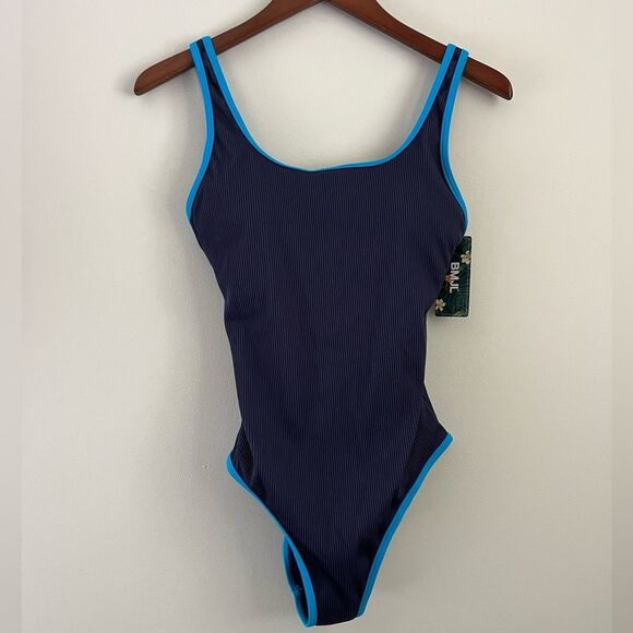 BMJL One Piece Blue Color Block Ribbed Swimsuit | Size Medium - Picture 3 of 5